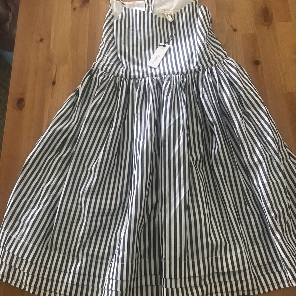 Bijou Sauvage Girls' Navy & White Striped Cotton Dress NWT